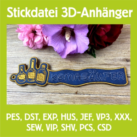 Stickdatei 3D-Anhänger KOMASÄUFER, 3D-Stick, Lesezeichen