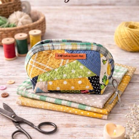 Handgemachte Patchwork Kosmetiktasche Fein abgesteppt Unikat 