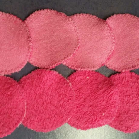 10 Frottee-Abschminkpads Durchm. 7 cm,  8 x in pink, 2 x in rosa