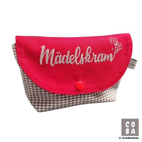 Kosmetiktasche Mädelskram grau rot