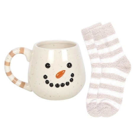 Lächelnde Schneemann Tasse/Becher incl. kuschel Stripe Socken 