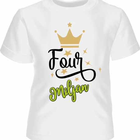Kinder Kurzarm T-Shirt KRONE personalisiert mit Name +Zahl