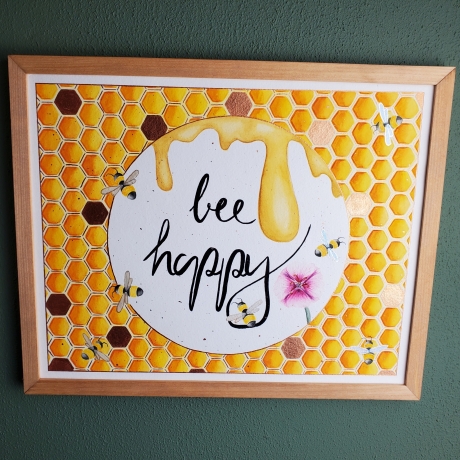 Bee Happy Glücksbild, persönliches Glücksgeschenk