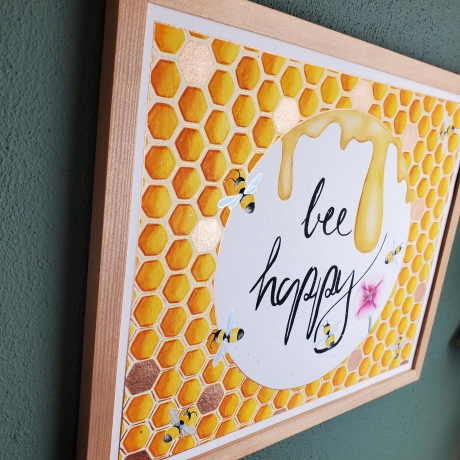 Bee Happy Glücksbild, persönliches Glücksgeschenk