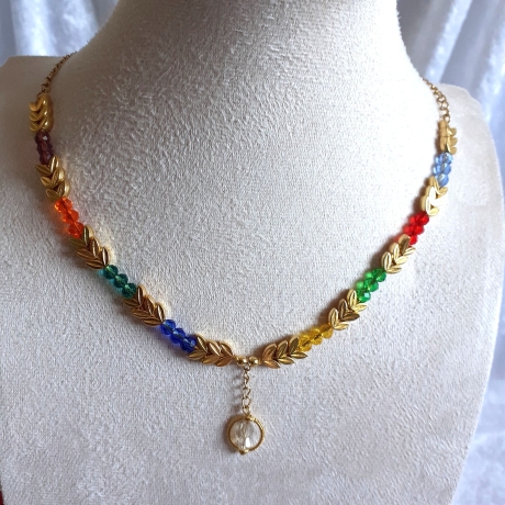 Halskette Perlenkette Bunt mit Gold Kurzkette Kette Damenkette