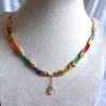 Halskette Perlenkette Bunt mit Gold Kurzkette Kette Damenkette