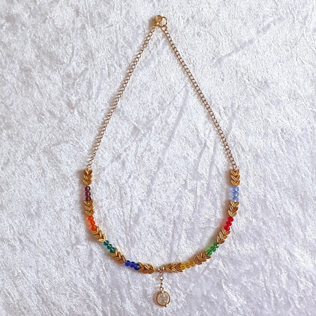 Halskette Perlenkette Bunt mit Gold Kurzkette Kette Damenkette