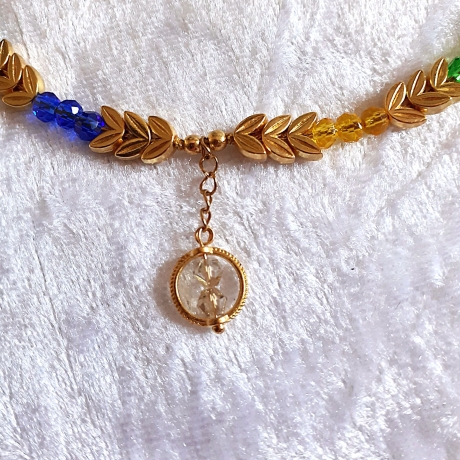 Halskette Perlenkette Bunt mit Gold Kurzkette Kette Damenkette