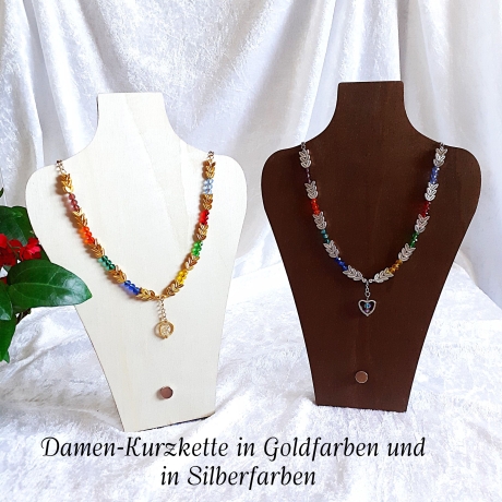 Halskette Perlenkette Bunt mit Silber Kurzkette Kette Damenkette