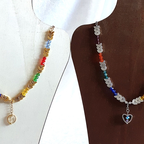 Halskette Perlenkette Bunt mit Silber Kurzkette Kette Damenkette