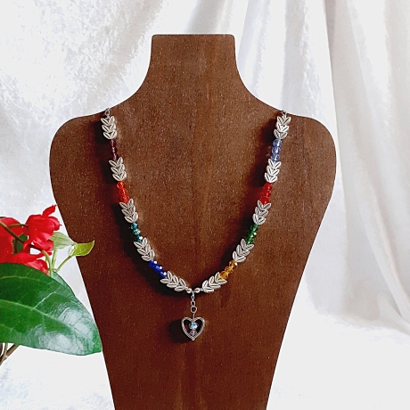 Halskette Perlenkette Bunt mit Silber Kurzkette Kette Damenkette