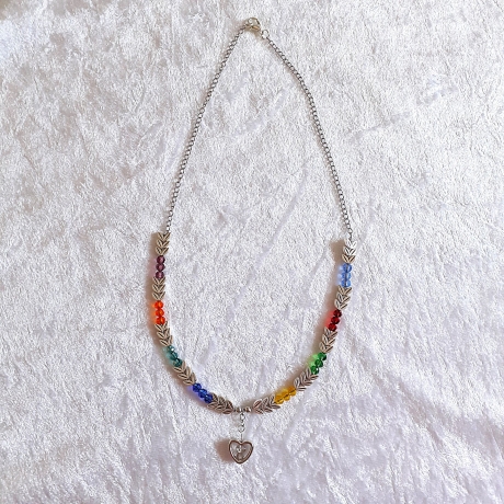 Halskette Perlenkette Bunt mit Silber Kurzkette Kette Damenkette