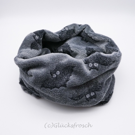 Schlauchschal, Wellnessfleece, grau, Fledermäuse, kuschelweich