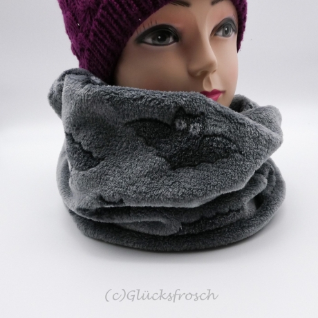 Schlauchschal, Wellnessfleece, grau, Fledermäuse, kuschelweich