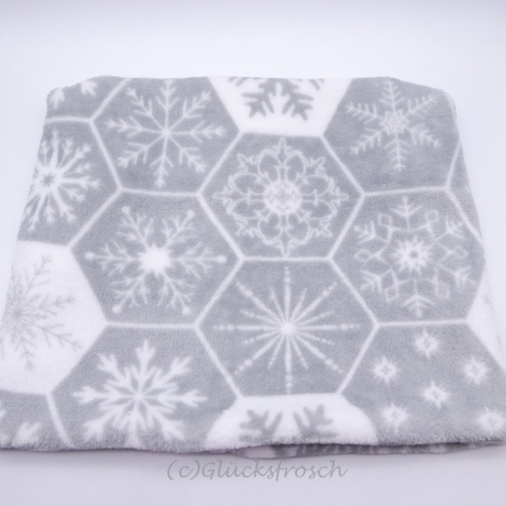 Schlauchschal, Plüsch, Wellnessfleece, grau, Schneeflocken