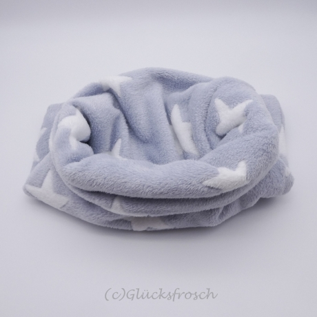 Schlauchschal, Plüsch, Wellnessfleece, hellblau, weiße Sterne