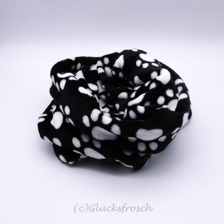 Schlauchschal, Plüsch, Wellnessfleece, schwarz, weiße Pfoten