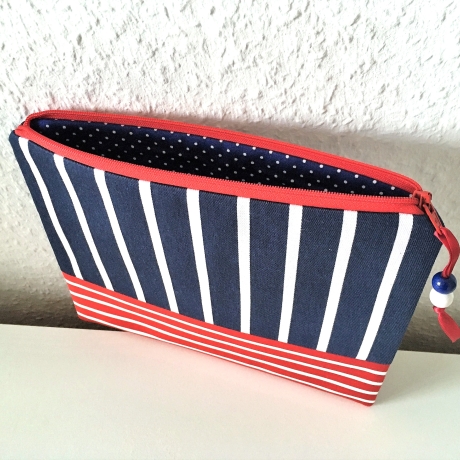 Großes Schminktäschchen Etui Streifen maritim 22x18 cm