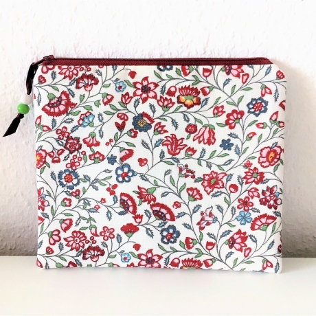Großes Schminktäschchen Etui weinrote Kornblumen 22x18 cm