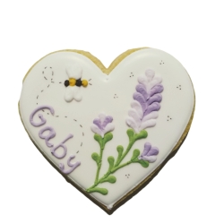 Gastgeschenk, Platzkarte mit Lavenelblume aus Vanillekeks 10 cm