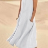 Damen-Sommer-Leinenkleid mit Taschen 36 - 38, weiß, neu