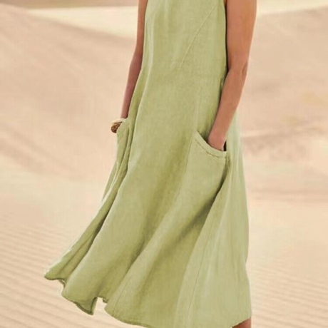 Damen-Sommer-Leinenkleid mit Taschen 36 - 38, hellgrün, neu