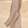 Damen-Sommer-Leinenkleid mit Taschen, 36-38, khaki, neu