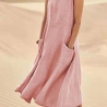 Damen-Sommer-Leinenkleid mit Taschen 36 - 38, rosa, neu