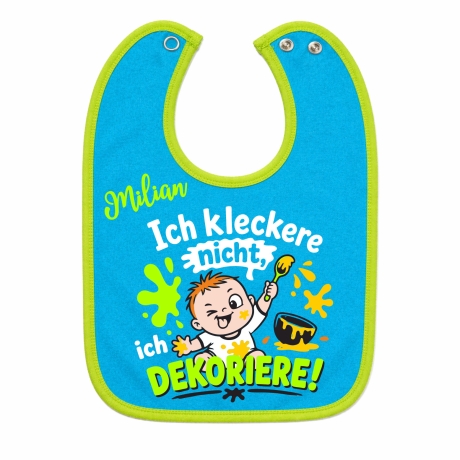 Baby Lätzchen farbiger Saum ICH KLECKERE NICHT bedruckt mit Namen