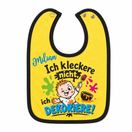 Baby Lätzchen farbiger Saum ICH KLECKERE NICHT bedruckt mit Namen