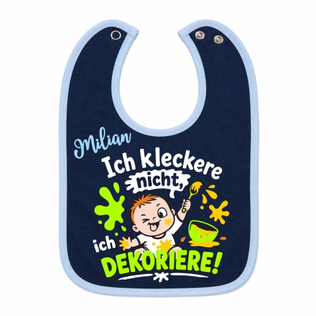 Baby Lätzchen farbiger Saum ICH KLECKERE NICHT bedruckt mit Namen