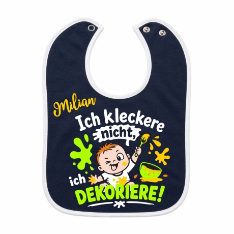 Baby Lätzchen farbiger Saum ICH KLECKERE NICHT bedruckt mit Namen