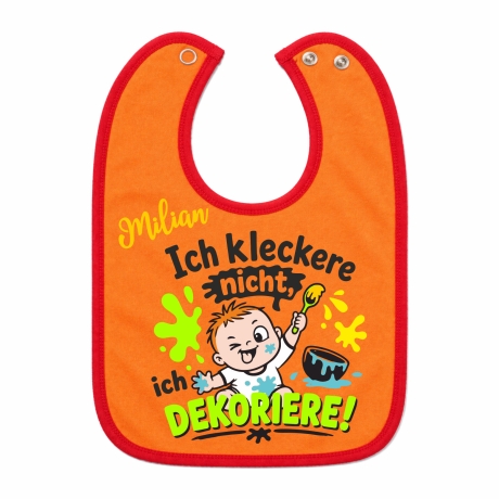 Baby Lätzchen farbiger Saum ICH KLECKERE NICHT bedruckt mit Namen