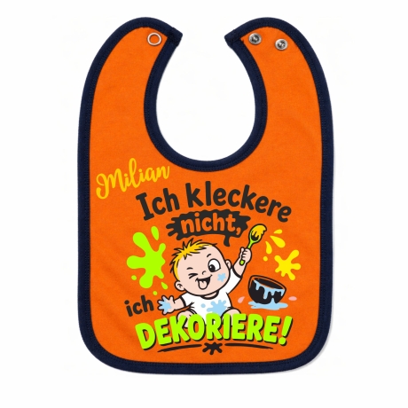 Baby Lätzchen farbiger Saum ICH KLECKERE NICHT bedruckt mit Namen