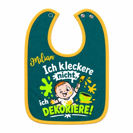 Baby Lätzchen farbiger Saum ICH KLECKERE NICHT bedruckt mit Namen