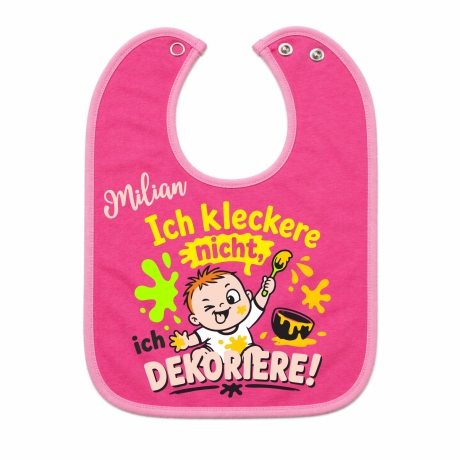 Baby Lätzchen farbiger Saum ICH KLECKERE NICHT bedruckt mit Namen