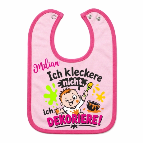 Baby Lätzchen farbiger Saum ICH KLECKERE NICHT bedruckt mit Namen