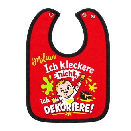 Baby Lätzchen farbiger Saum ICH KLECKERE NICHT bedruckt mit Namen