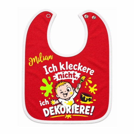 Baby Lätzchen farbiger Saum ICH KLECKERE NICHT bedruckt mit Namen