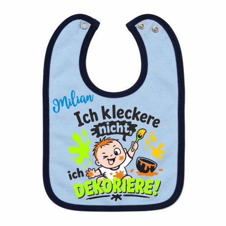 Baby Lätzchen farbiger Saum ICH KLECKERE NICHT bedruckt mit Namen