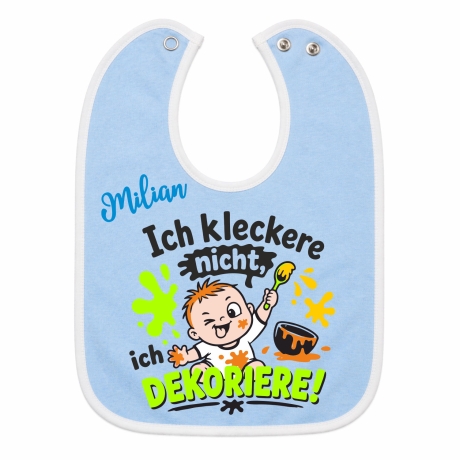 Baby Lätzchen farbiger Saum ICH KLECKERE NICHT bedruckt mit Namen