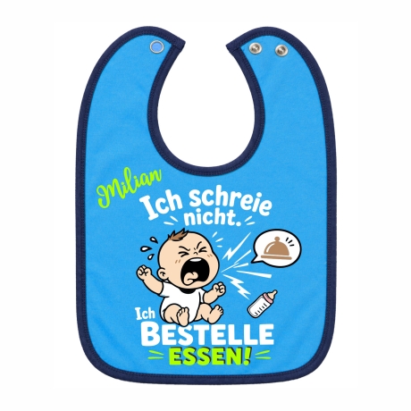 Baby Lätzchen farbiger Saum ICH SCHREIE NICHT bedruckt mit Namen