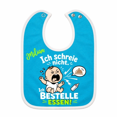 Baby Lätzchen farbiger Saum ICH SCHREIE NICHT bedruckt mit Namen