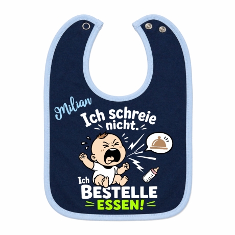 Baby Lätzchen farbiger Saum ICH SCHREIE NICHT bedruckt mit Namen