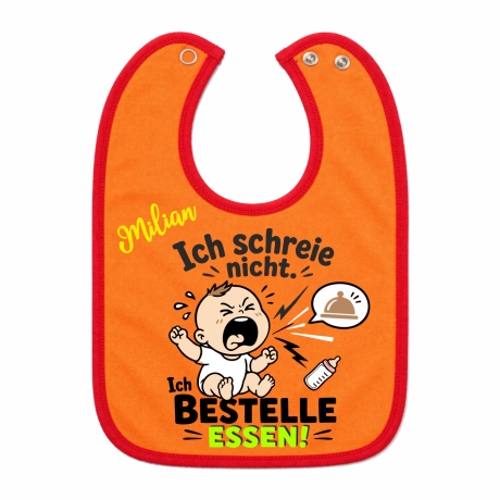 Baby Lätzchen farbiger Saum ICH SCHREIE NICHT bedruckt mit Namen
