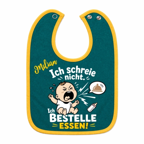 Baby Lätzchen farbiger Saum ICH SCHREIE NICHT bedruckt mit Namen