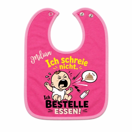 Baby Lätzchen farbiger Saum ICH SCHREIE NICHT bedruckt mit Namen