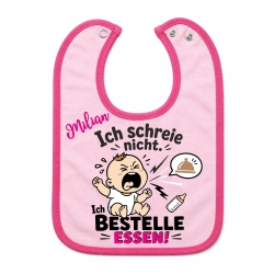 Baby Lätzchen farbiger Saum ICH SCHREIE NICHT bedruckt mit Namen