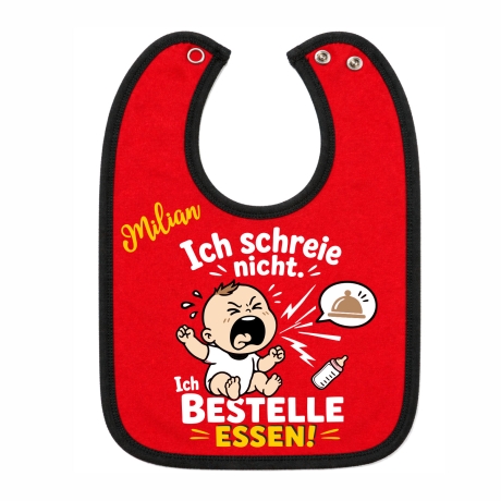 Baby Lätzchen farbiger Saum ICH SCHREIE NICHT bedruckt mit Namen