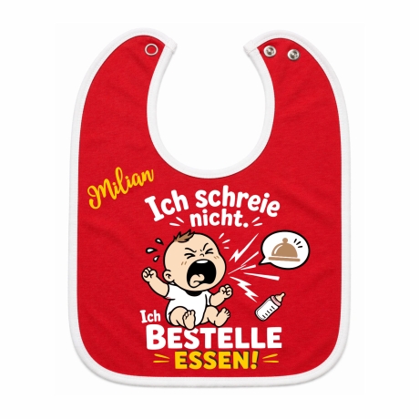 Baby Lätzchen farbiger Saum ICH SCHREIE NICHT bedruckt mit Namen